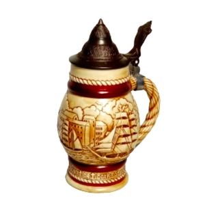 1977 Avon Handmade Tall Ships Stein w Pewter Lid # 301960
